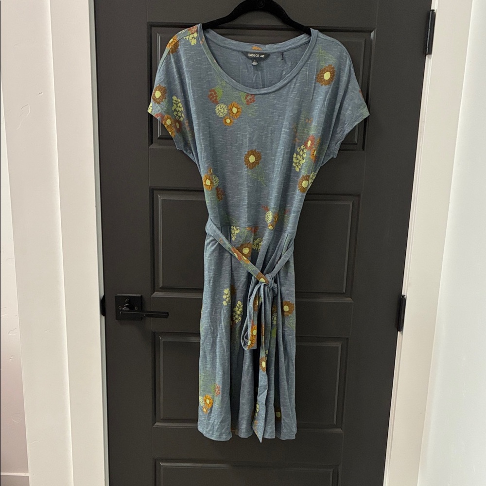 Toad & Co Blue Floral Tie-Waist Knee Length Dress
